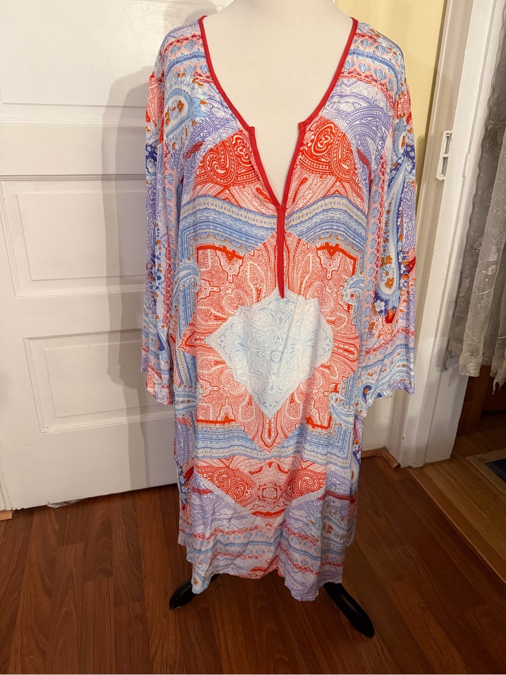 Love Kyla Red & Blue Paisley Swim Cover-Up Kaftan